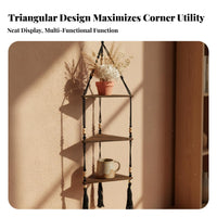 Bohemian Design Macrame Corner Rack Hand-Woven Macrame Corner Hanger Space-Saving Plant Holder Multi-Tiered for Home Decorators, Apartment Dwellers, Pet Owners, Living Room, Bedroom, Balcony, Bathroom