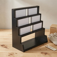 Black Wooden Card Display Rack 4-Tier Tiered Card Stand Angled unobstructedFrame Display Rack Rectangular Base