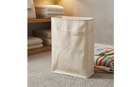 Uncovered Top Foldable Laundry Basket Side Handles Rectangular Laundry Hamper Reinforced Rim Textile Storage Basket White