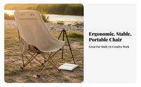Sturdy Steel Frame Folding Moon Chair Heavy Duty Outdoor Sketching Stool Ergonomic Design Lightweight Folding Chair Breathable Material for Art Students, Backpackers, Outdoors, Library, Fishing, Backyard