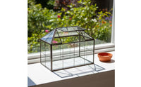 Tabletop Terrarium with Hinged Roof Handmade House-Shaped Terrarium Transparent Glass Greenhouse Miniature for Gardeners