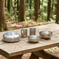 Camping Cookware Set, 5-Piece, 304 Stainless Steel, Pot Set, Outdoor, Compact Storage, Emergency Use