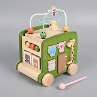 Educational Wooden Activity Cart Learning Wooden Busy Box Cart Interactive Activity Play Cube Safe for Babies, Nursery