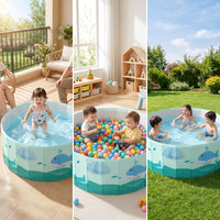 Portable Kids Pool Ocean-Themed Foldable Pool Folding Compact for Toddlers, Families, Backyard, Garden