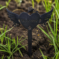 Pet Memorial Heart with Wings Metal Silhouette Grave Marker