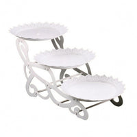 White Three-Tier Dessert Stand Scalloped Edges Dessert Display Stand Freestanding Three-Tier Serving Tray Stepped Design for Afternoon Tea