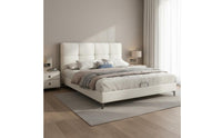Modern Leather Bed Frame Light Luxury Minimalist Double Bed Sturdy Slat Support for Couples, Small Apartment, Guest Room