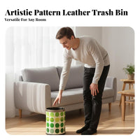 Round Leather Trash Can Large Capacity Decorative Garbage Bin Stylish Design Open Top Garbage Can for Kids, Homeowners, Bedroom, Living Room, Washroom