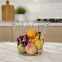 Foldable Metal Fruit Basket, 3-Tier Hanging Basket for Kitchen, Space-Saving, Modern in Silver, Perfect for Small Apartments