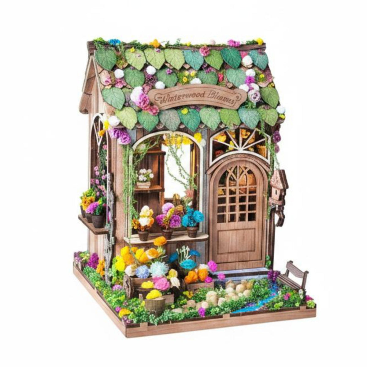 Flower Shops Dollhouse Creative Gift Small Blossom Store Scene Handmade Style DIY Miniature House for Shelf Display
