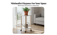 Solid Wood 2-Tier Rolling Plant Stand Freestanding 2-Layer Floor Shelf with Wheels Long-Lasting Construction Rolling Plant Shelf Easy Assembly for Living Room, Balcony, Corner