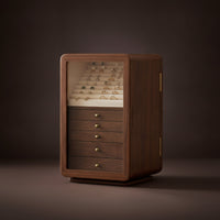 Jewelry Box with Glass Door Walnut Rotating Jewelry Organizer Cabinet-Style Furniture for Vanity, Bedroom