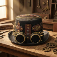 Vintage Industrial Steampunk Top Hat Gear Ornaments Gothic Top Hat Brass Rivets