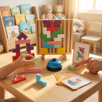 Pattern Block Game with Bell Double-Sided Block Puzzle with Bell Pattern Matching Puzzle Game Interactive Brain Teaser