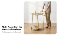 Convenient Push Handle Metal Serving Cart on Wheels Multifunctional Rolling Bar Cart Easy to Clean Multi-Tier Kitchen Trolley Anti-Rust for Restaurant Employees, Office Workers, Living Room, Pantry, Warehouse, Garage