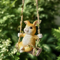 Outdoor Hanging Rabbit Ornament Easy to Hang Rabbit on Swing Resin Bunny Swing Statue Hand-Painted for Homeowners