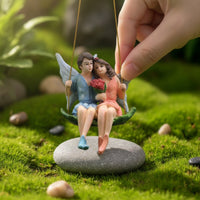 Fairy Couple on Swing Whimsical Fairy on Swing Ornament Hanging Garden Ornament Balcony Romantic for Gardeners, Planter