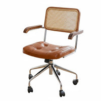 Vintage design Cane posterior rotating Chair Height Adjustable Office Furniture Wheeled Base Computer Seat Ergonomic Design for Home Workers, Students, Executives, Study Room, Bedroom