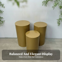 3 Pieces Cylinder Pedestal Set Graduated Sizes Cylinder Pedestal Stand Flat Top Round Column Stand Confection Table, Wedding, Reception