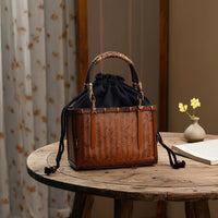 Bamboo Carry Box Artisanal Woven Handbag with Handle Handmade Bamboo Tote for Gift Presentation