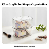 Multipurpose Clear Stackable Box with Lid Space Saving Stackable Lidded Container Large Capacity Desktop Organizer Long-Lasting for Home Organizers, Office Workers, Dorm Room, Bedroom, Bathroom, Kitchen