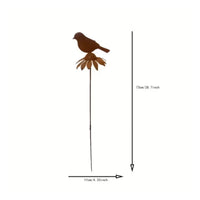 Weather Resistant Bird Flower Pick Rusted Bird Stake Metal Garden Stake