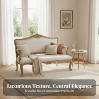 Light Luxury Design Carved Wood Frame Couch European design Carved Frame Couch Washstain-resistant Fabric Loveseat Ornate Carvings for Interior Designers, Photographers, Bavailableique Hotel Owners, Photo Studio, Bedroom, Villa, Den