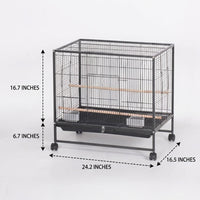 Stackable Bird Cage with Wheels, Single Level Medium Pet Bird Cage for Small Birds, Indoor Breeding Set with Multiple Doors, Black or White