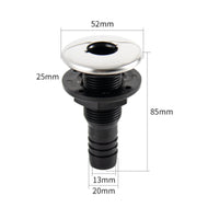 Sleek-Profile Marine Drain Outlet with Hose Barb Compact Boat Drain with Stainless Steel Cap Long-Lasting Thru-Hull Fitting with Hose Barb Long-Lasting for Yacht