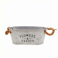 Oval Flower Bucket Vintage Distressed Metal Planter Open-Top