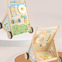 Anti-Rollover Design Multifunctional Learning Stroller Hand-Eye Coordination Wooden Activity Stroller Fine Movement Skills Development Infant Toy Built-in Storage for Playroom