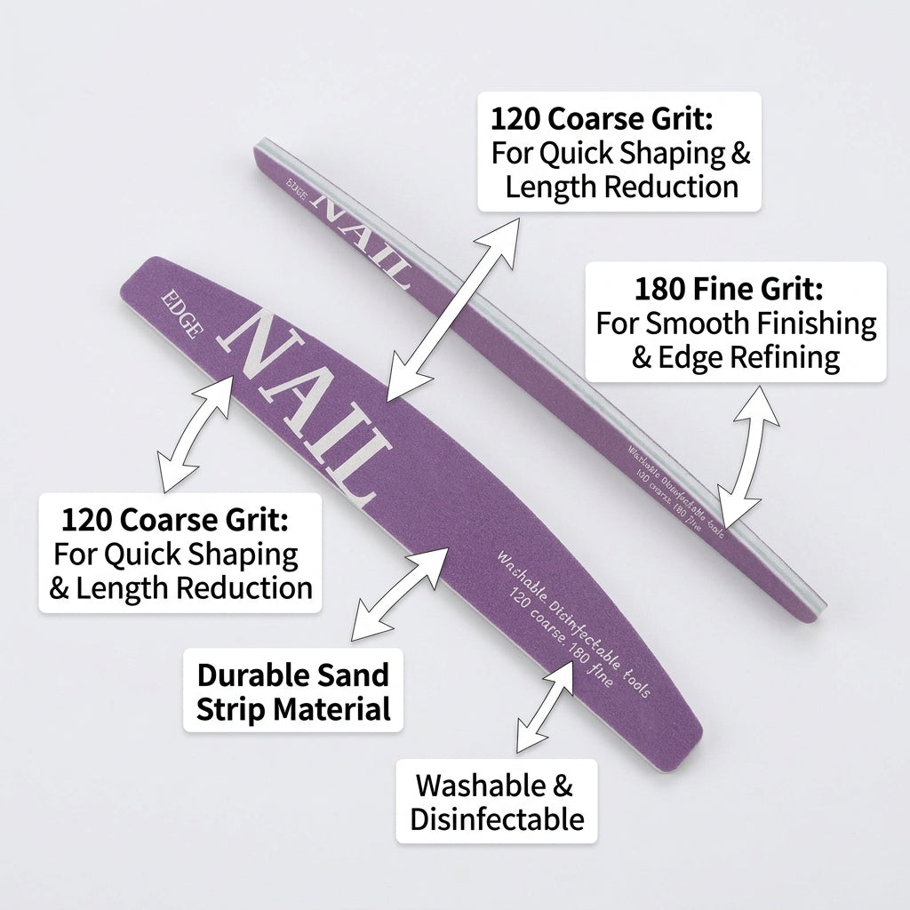 Nail Buffer for Shaping and Polishing, Washable Multi Sided Gel Board with Grit 120 180 for Technicians