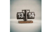 Flip Clock with Wooden Base Compact Classic Current Woodgrain Flip Clock High Readability for Office, Bookshelf