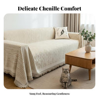 French Cream Design Sofa Throw Blanket Non-Stick Hair Tasseled Couch Cover Year-Round Use Home Textile Anti-Scratch for Homeowners, Families, Parents, Living Room, Bedroom