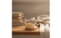 Decorative Aquatic Shaped Jar Borosilicate Glass Jar with Wood Base Clear Glass Bottle with Cork Stopper Cute for Collectors, Minimalists, Shelf, Desk, Home Office
