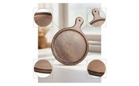 Wooden Serving Board with Handle Rustic Serving Platter Board with Handle Handcrafted Round Pizza Peel for Table Service