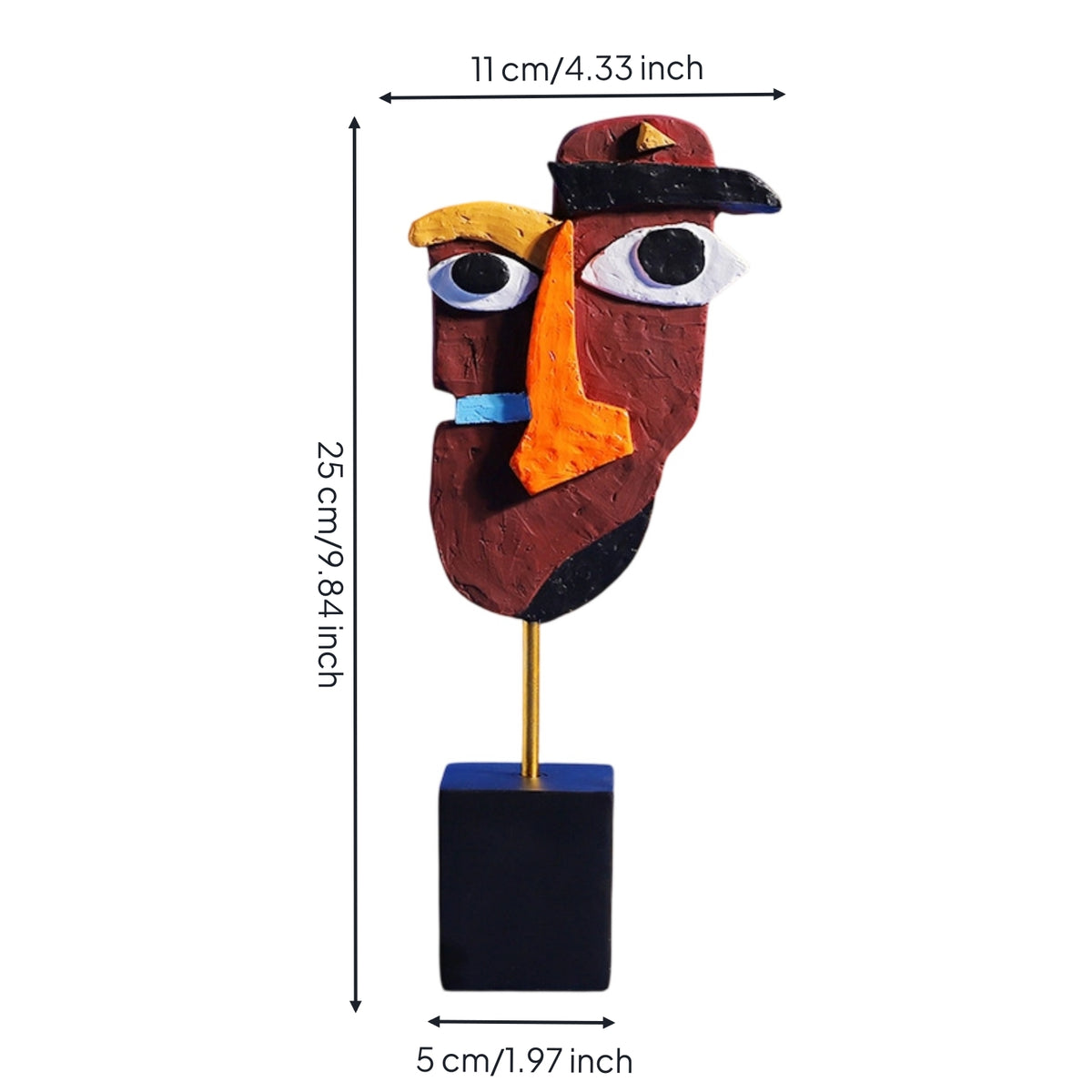 Abstract Human Face Statue Hand-Painted Abstract Face Sculpture Decor Geometric for Art Lovers, Living Room, Office