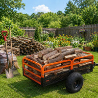 Heavy-Duty ATV Dump Cart 1500 Lb Capacity Lawn Tractor Dump Cart Orange Frame for Yard Hauling