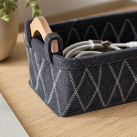 Felt Storage Basket with Wooden Handle for Desktop Organization