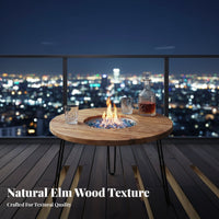 Solid Elm Wood Table Space-Saving Round Tea Burner Table Multi-Functional Portable Floor Desk for Social Gatherers, Homeowners, Camping, Patio