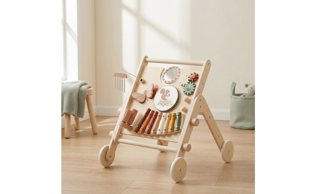 Wooden Infant Push Wagon Multi-Functional Wooden Push Wagon with Xylophone for Young Children, Infants, Playroom, Home, Nursery