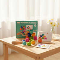 Educational Wooden Sorting Toy with Cups Rainbow Color Sorting Toy Toddler Wooden Matching Game for Homeschool