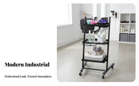Hairstylist Tool Cart Stainless Steel Frame Hair Stylist Rolling Cart Folding Design Barber Station Trolley for Hairstylists, Barbers, Barbershop, Spa