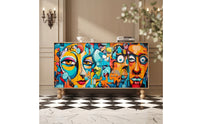 Cabinet with Doors Decorative Floor Cabinet Printed Credenza for Living Room, Entryway