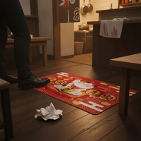 Japanese Cartoon Lucky Cat Washable Non-Slip Absorbent Floor Mat for Bathroom and Kitchen