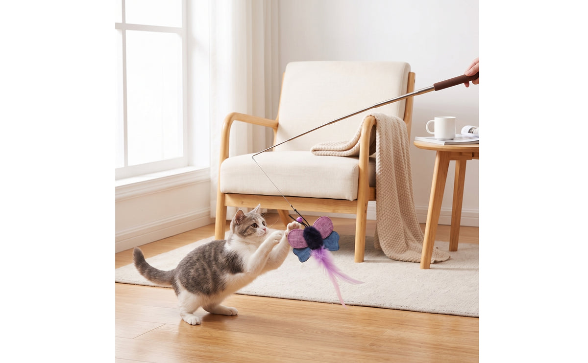 Cat Teaser Stick Extendable Telescopic Cat Wand Colorful for Cats, Indoor Play, Exercise