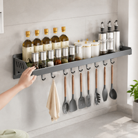 Kitchen Rack Wall Shelf, No Drill Required, Wall Shelf, Compatible with Rentals, Carbon Steel, 20cm Width, Seasoning Rack
