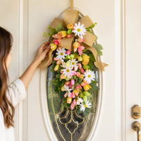 60cm Spring Door Swag, Artificial Mixed Floral Teardrop Swag for Front Door, Farmhouse Summer Wreaths for Home Decor UK