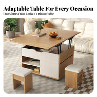 Multi-Functional Lift-Top Coffee Table with Hidden Stools Space-Saving Lift-Top Coffee Table with Nesting Stools Adjustable Height Living Room Furniture Built-in Storage for Apartment Dwellers, Families, Telecommuting Workers, Small Areas, Dining