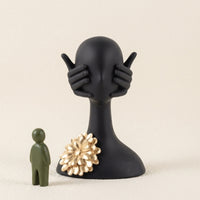 Resin Figurine with Flower Sculptural Bust Sculpture Painted Abstract Figure for Shelf